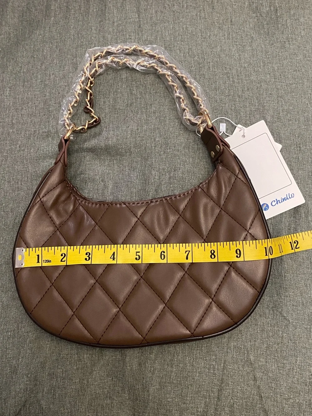 chinllo brown Quilted Crescent Shoulder Bag with Chain Strap